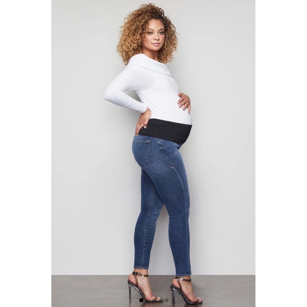 Good American Maternity Skinny Jeans Blue Over Belly Waistband GAGLMF899 Size 18